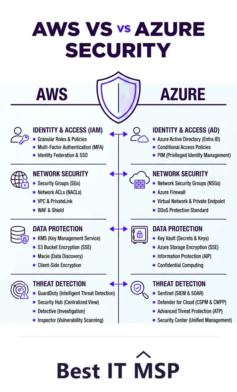 AWS security versus Azure security compared across seven categories
