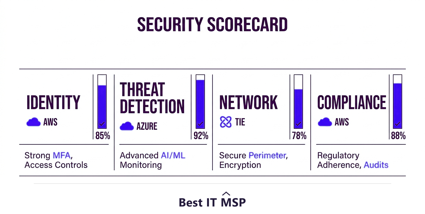 Security scorecard: Azure leads identity and threat detection, AWS leads network security, several ties