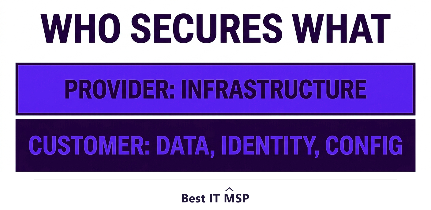 The shared responsibility model splits security between provider and customer