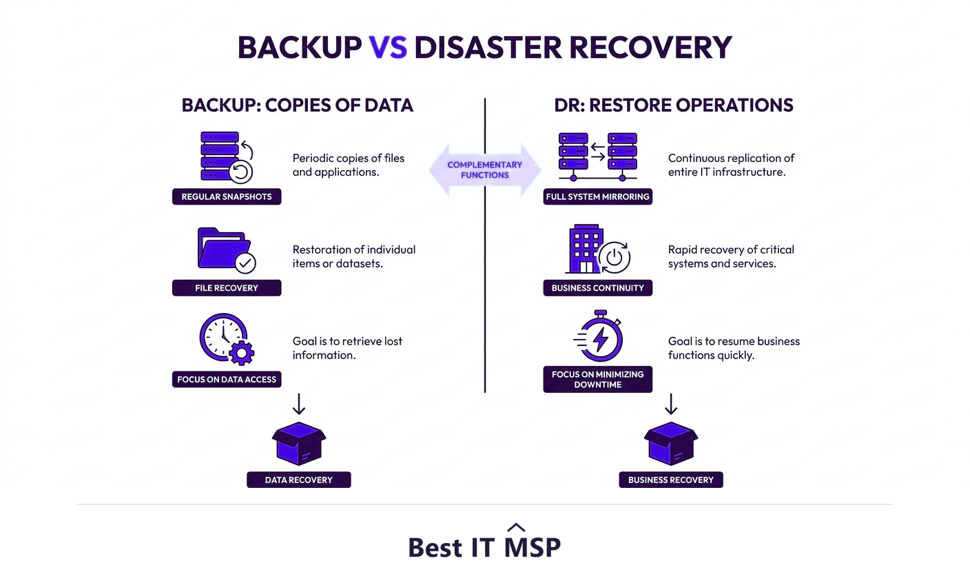 Backup versus disaster recovery: copies of data versus restoring operations