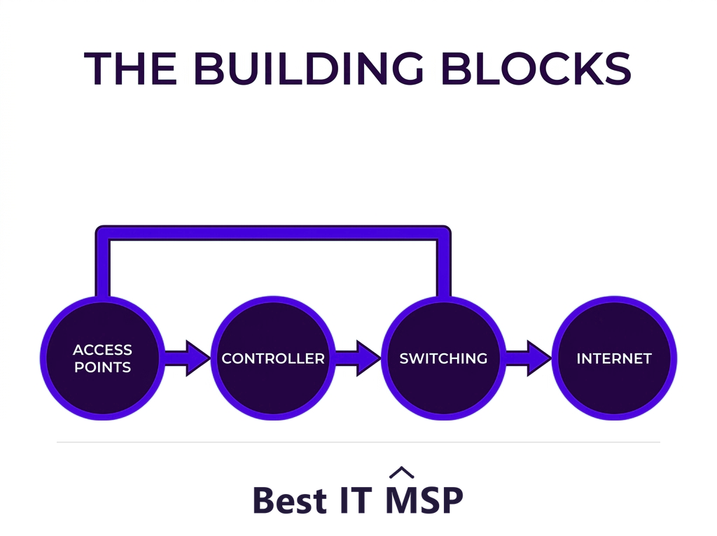The building blocks of business WiFi: access points, controller, switching, internet