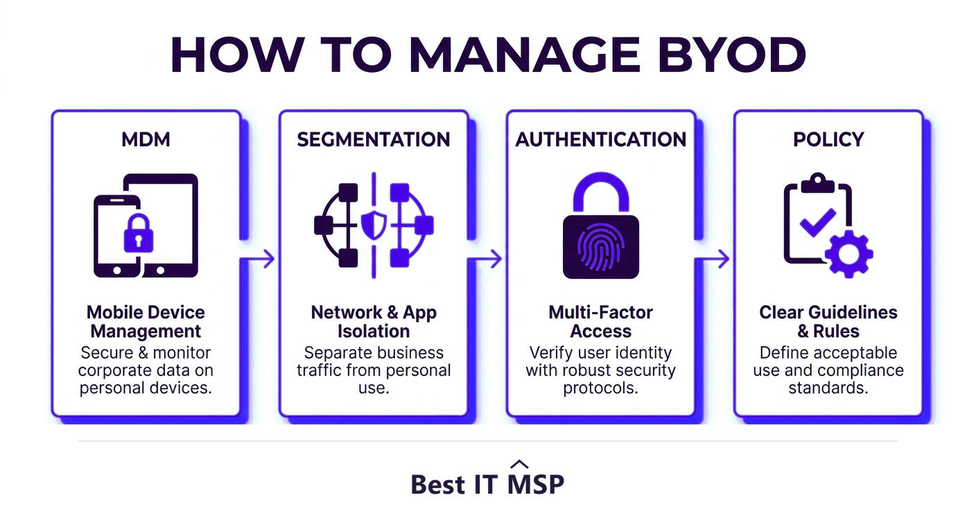 How to manage BYOD risk: MDM, segmentation, authentication, policy