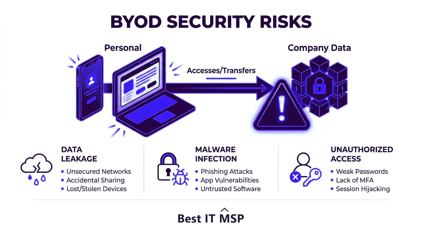 BYOD security risks when employees use personal devices for work