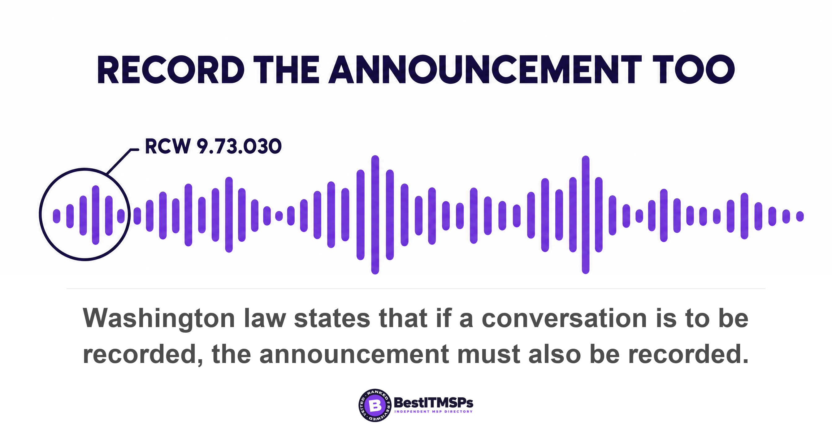 Washington law states that if a conversation is to be recorded, the announcement must also be recorded