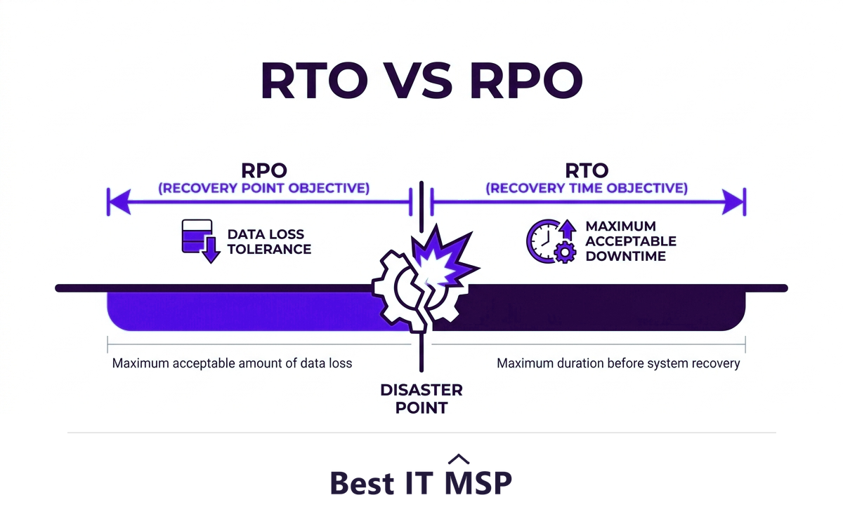 RTO is how fast you recover; RPO is how much data you can lose