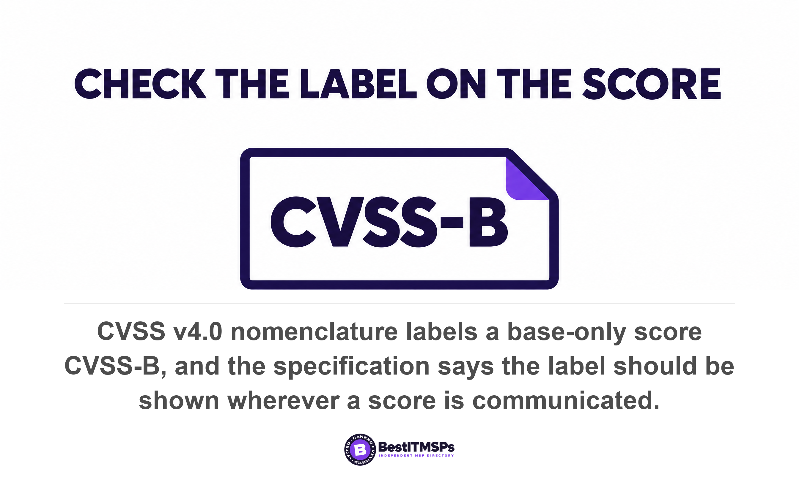 CVSS v4.0 nomenclature labels a base-only score CVSS-B, and the specification says the label should be shown wherever a score is communicated