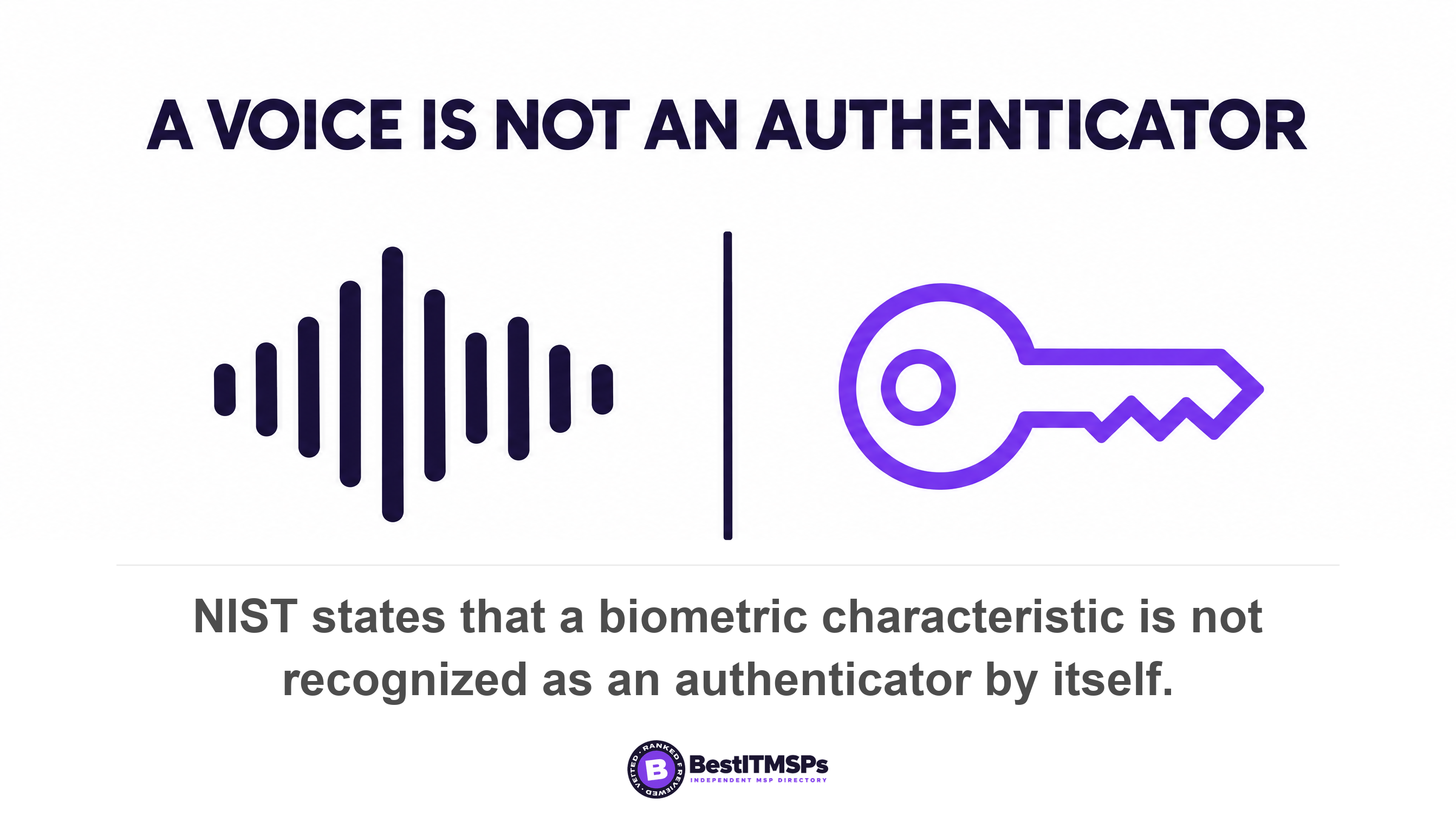 NIST states that a biometric characteristic is not recognized as an authenticator by itself