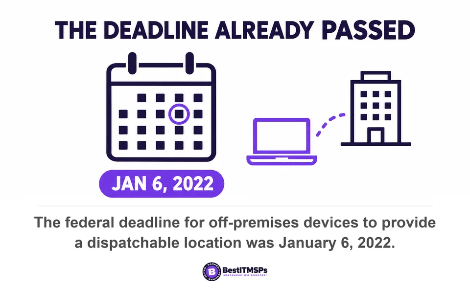 The federal deadline for off-premises devices to provide a dispatchable location was January 6, 2022