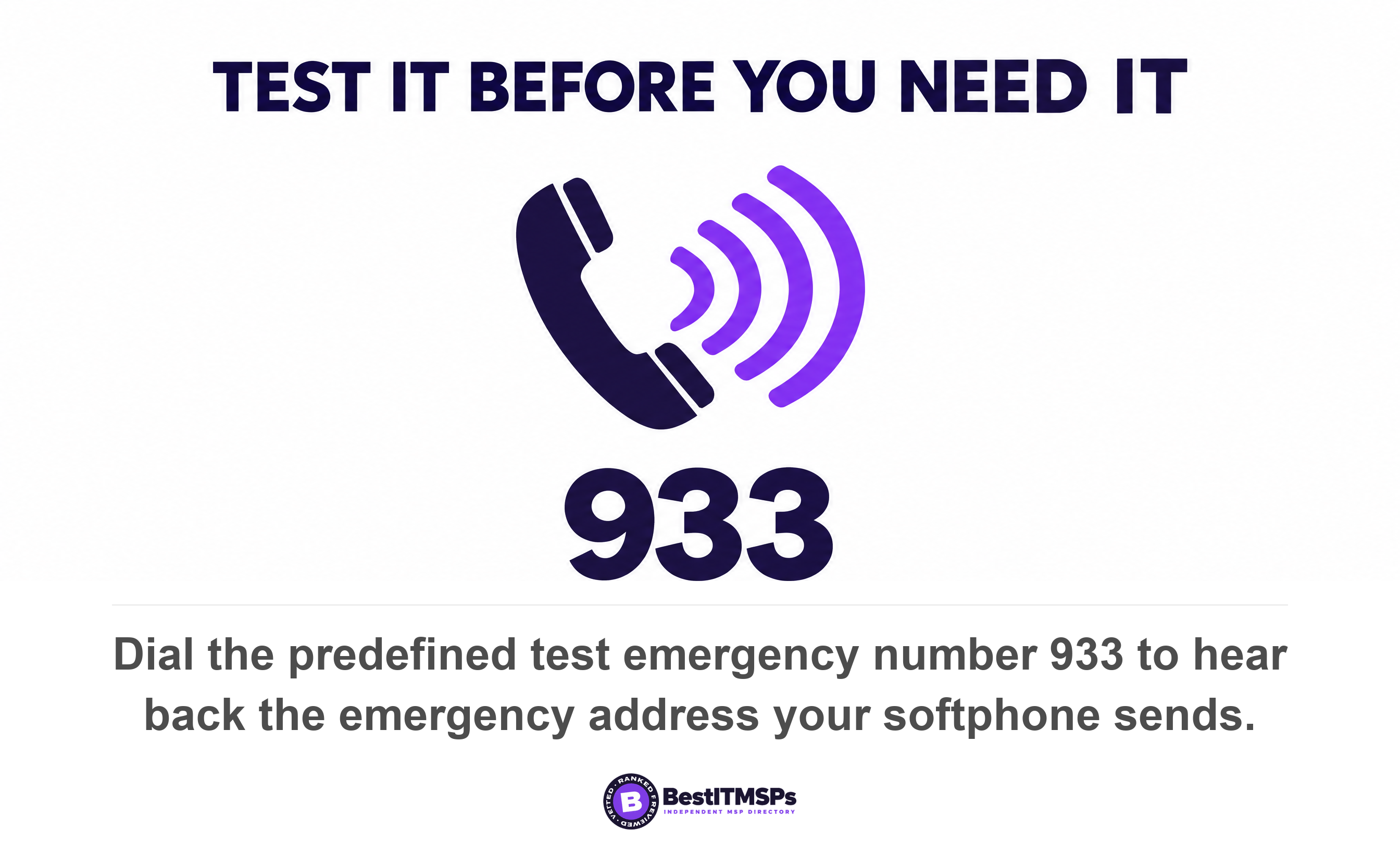 Dial the predefined test emergency number 933 to hear back the emergency address your softphone sends