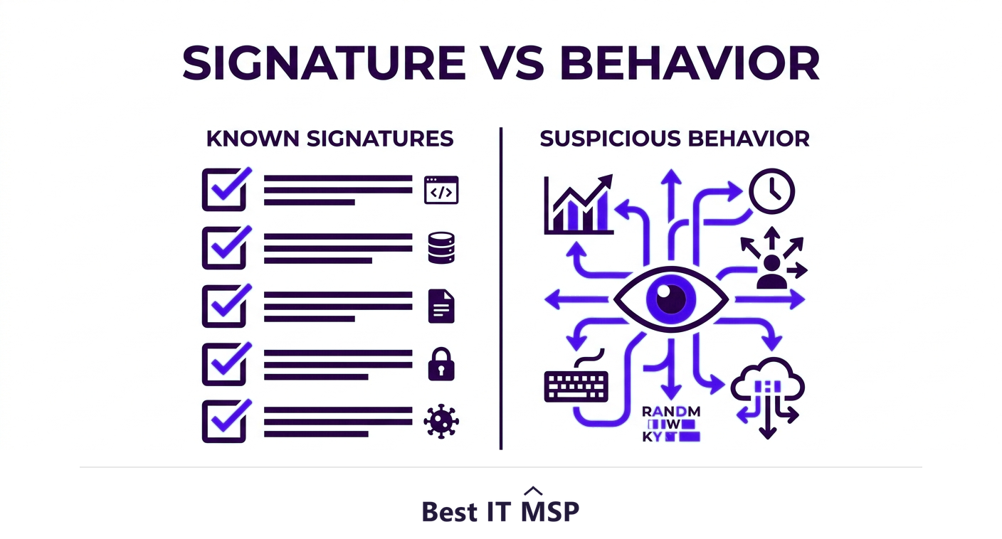 Signature-based detection versus behavior-based detection