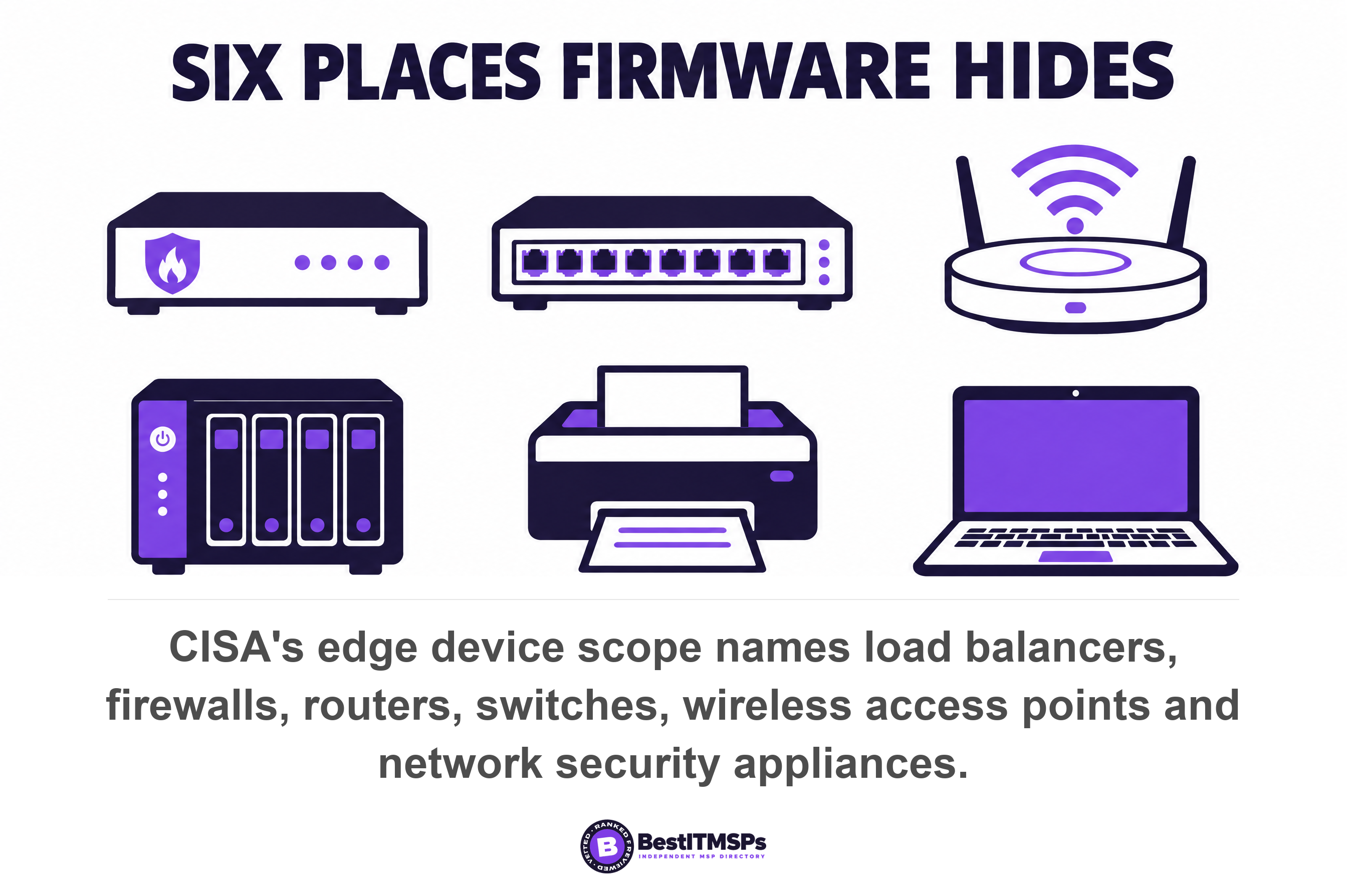 CISA's edge device scope names load balancers, firewalls, routers, switches, wireless access points and network security appliances