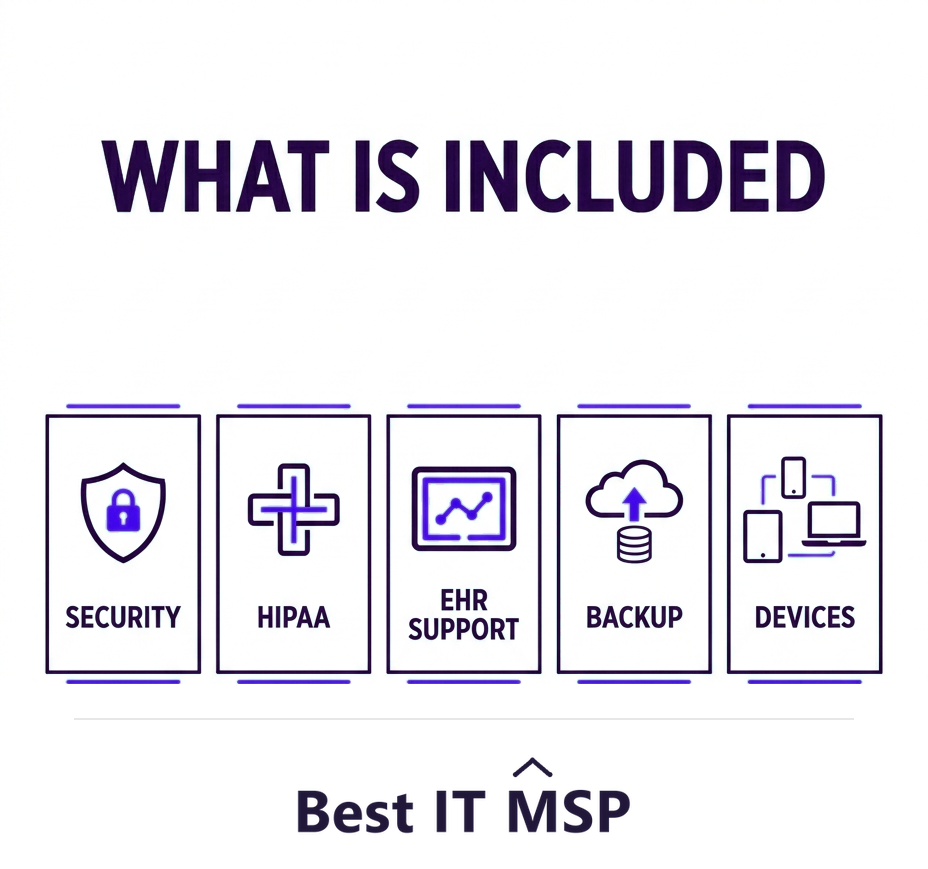 What healthcare IT services include: security, compliance, EHR support, backup