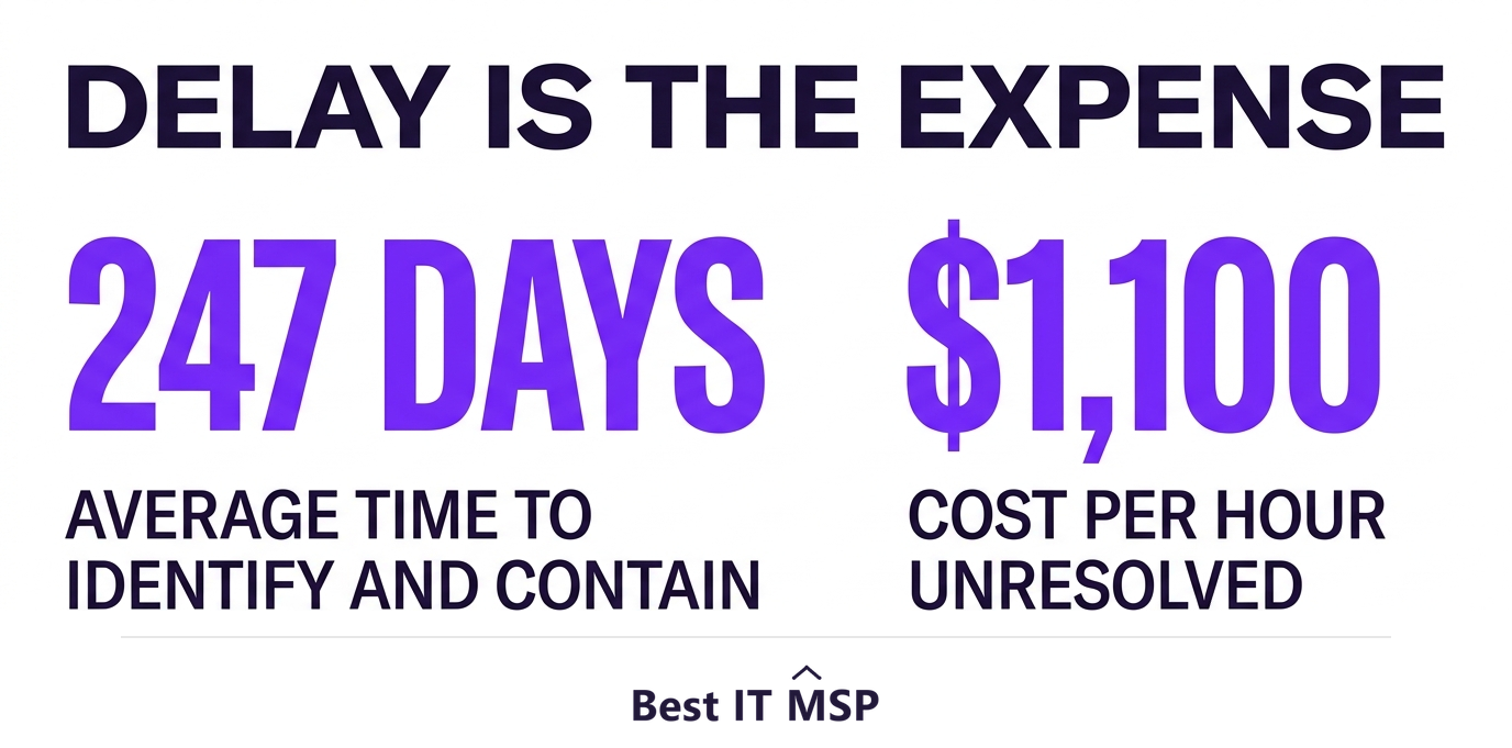 247 days average to contain a breach and roughly 1100 dollars per hour