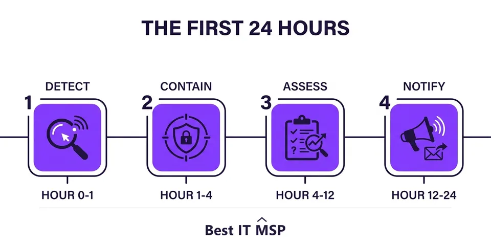 The first 24 hours of a cyber incident broken into four time blocks