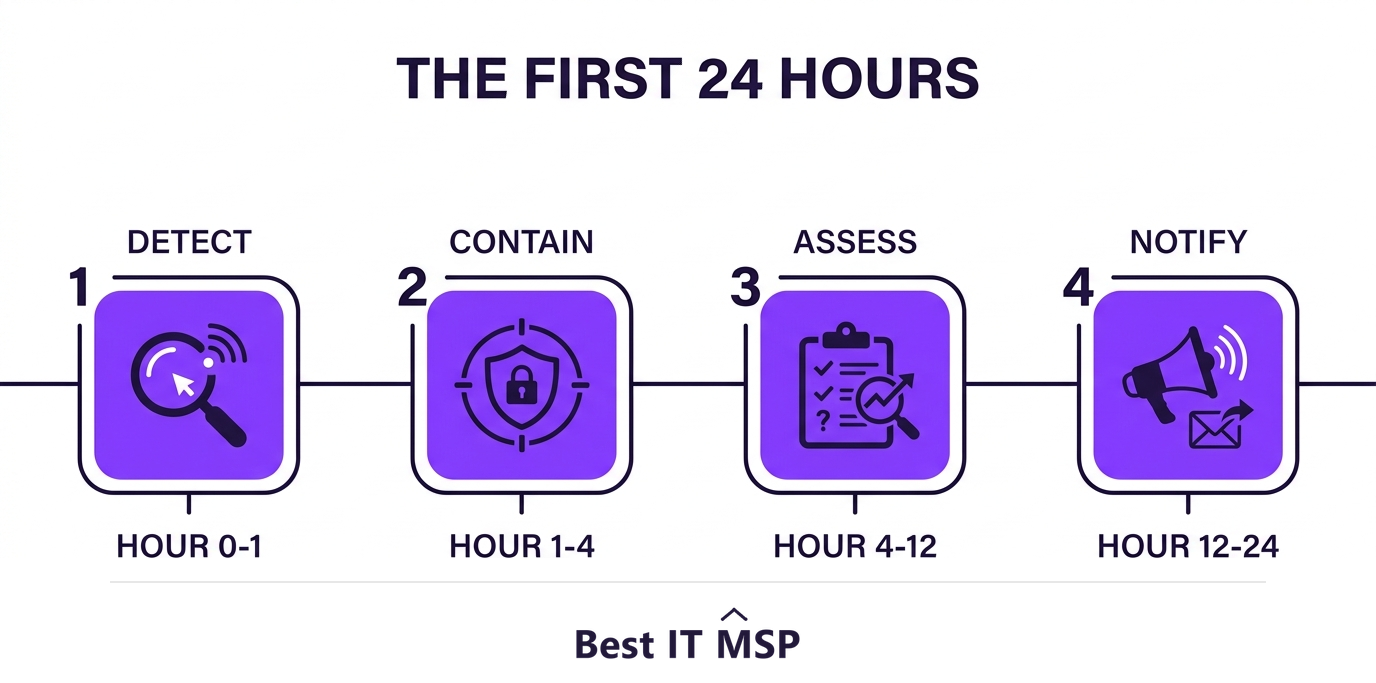 The first 24 hours of a cyber incident broken into four time blocks
