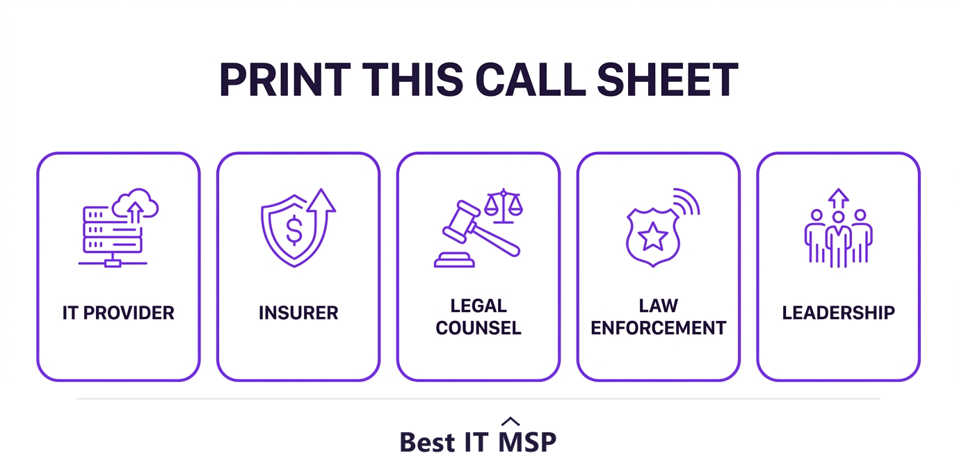 The five contacts that belong on a printed incident call sheet