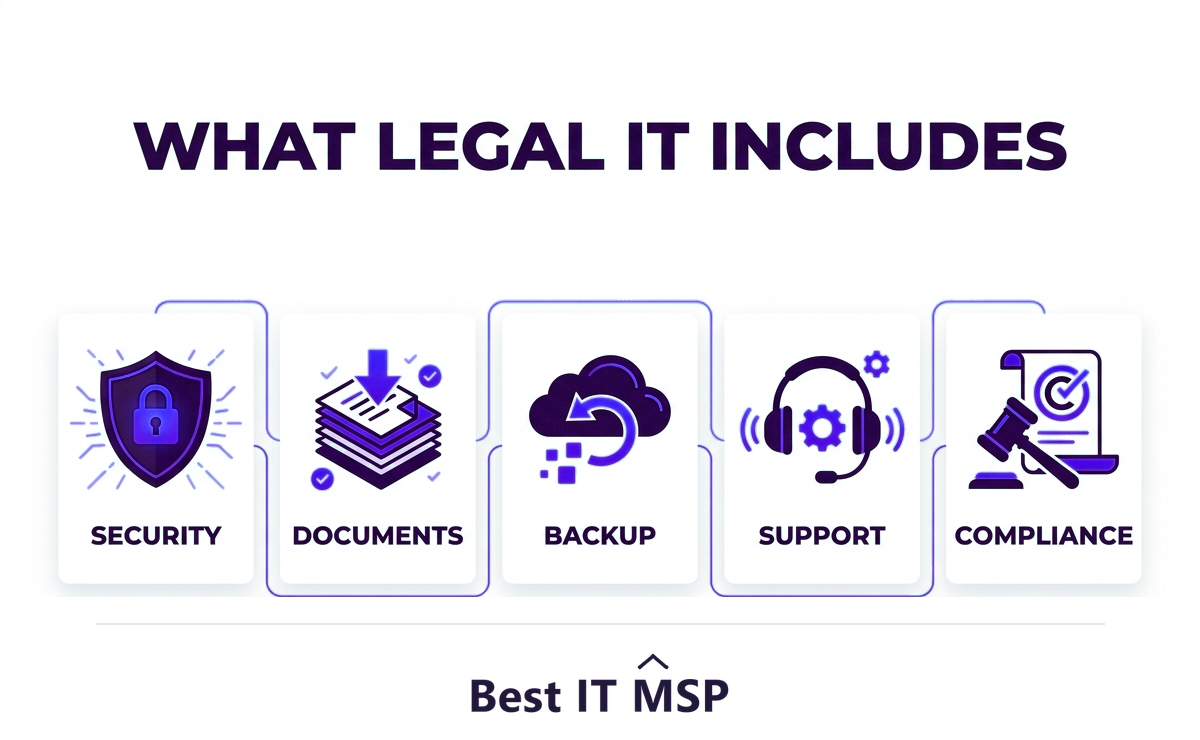 What law firm IT support includes: security, document management, backup, support