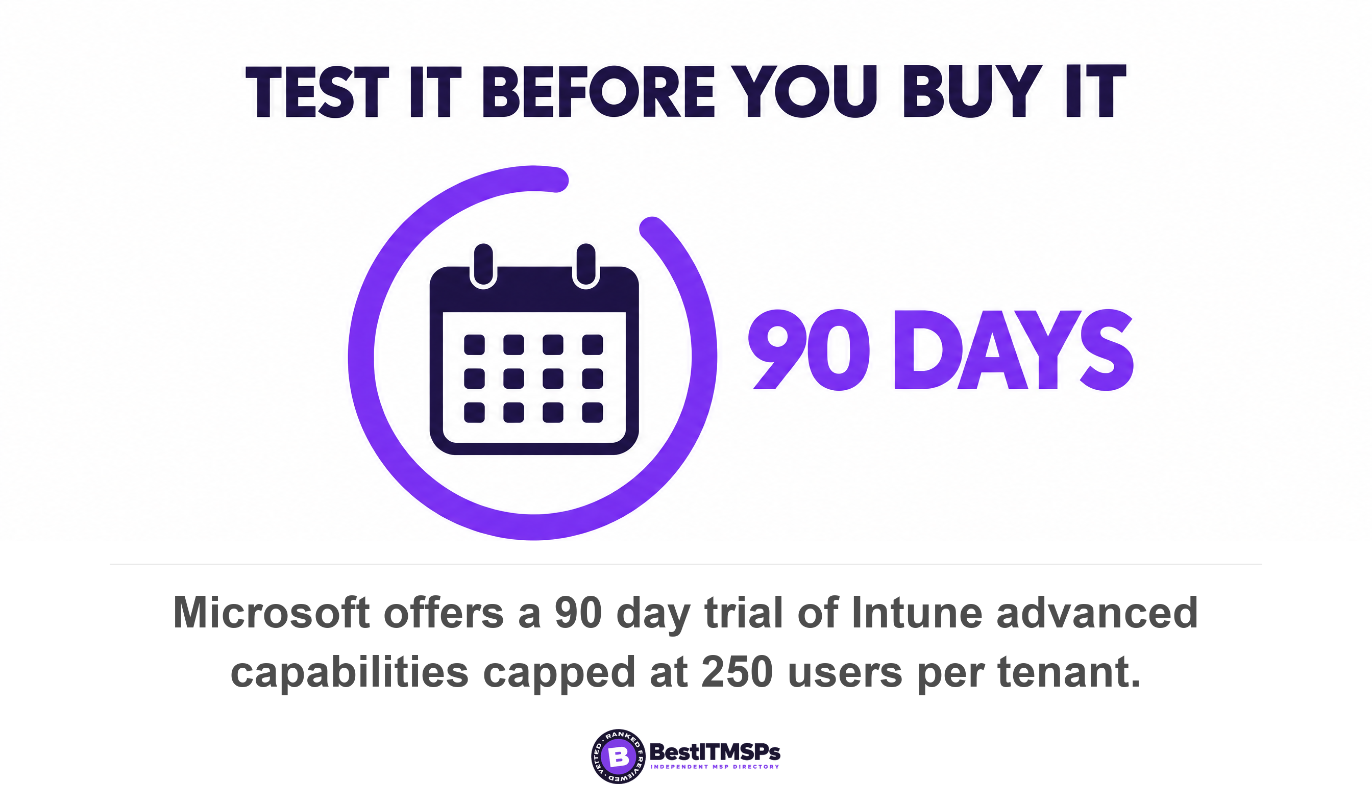 Microsoft offers a 90 day trial of Intune advanced capabilities capped at 250 users per tenant