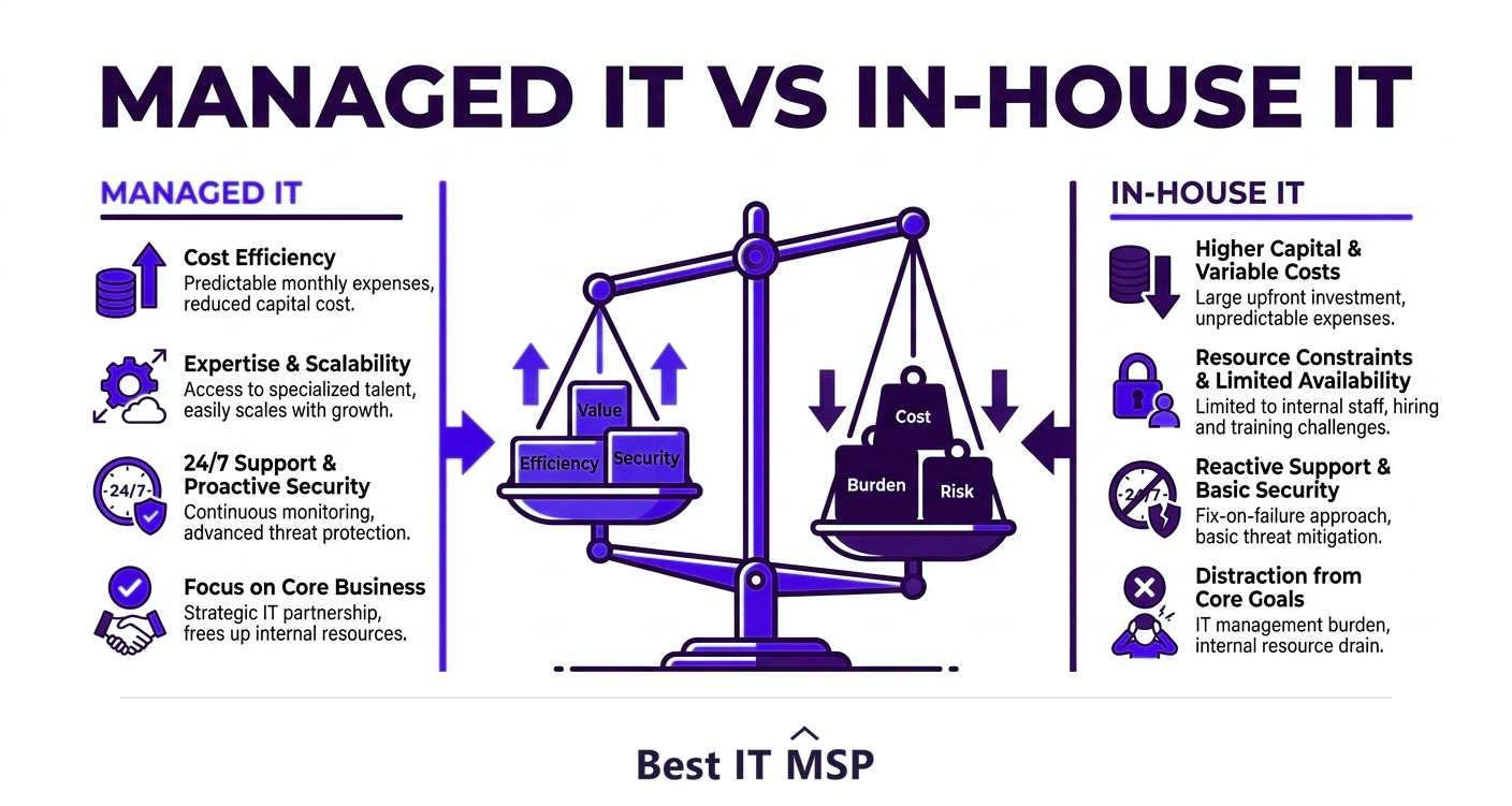 Managed IT versus in-house IT compared for businesses