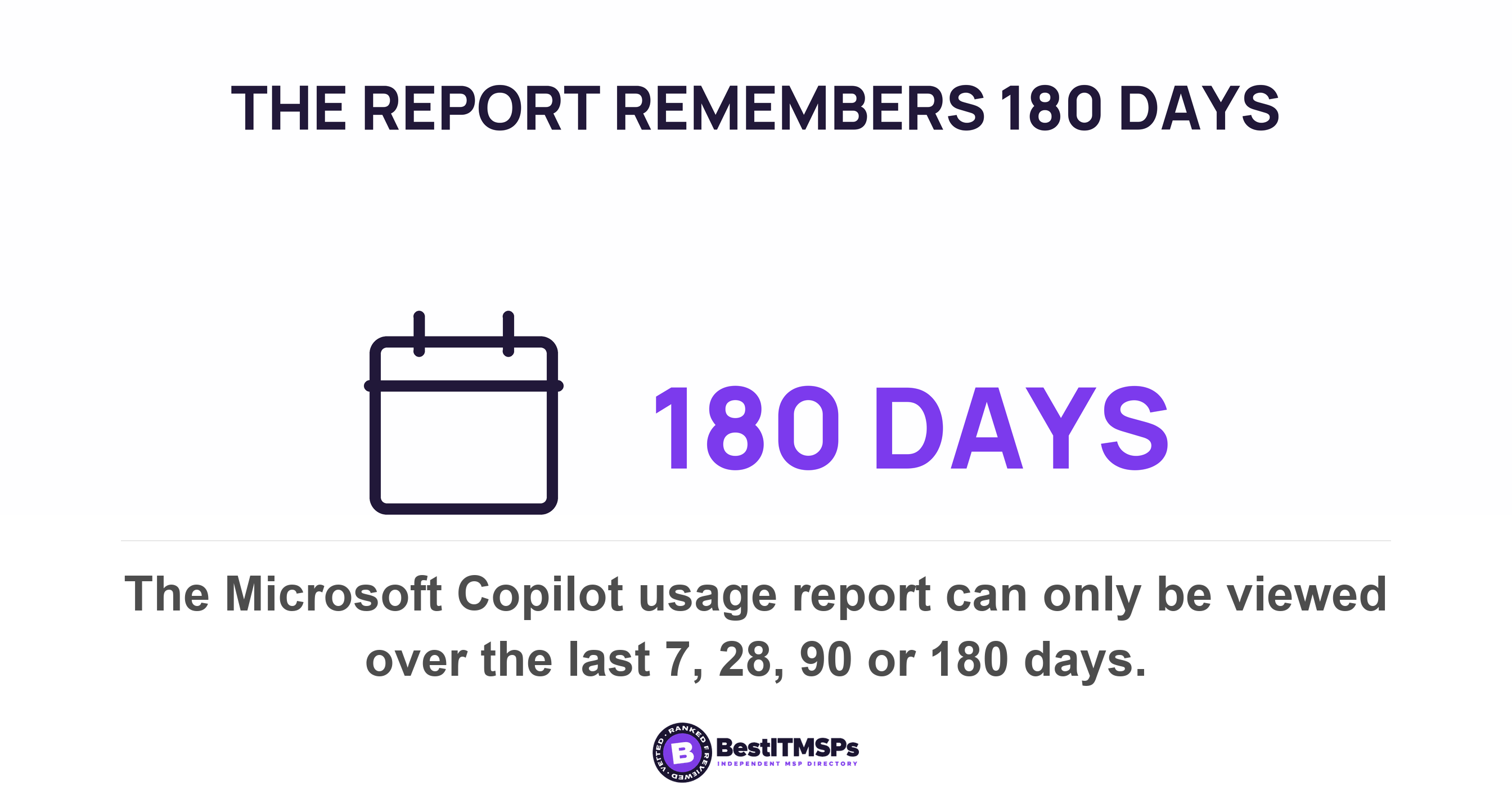 The Microsoft Copilot usage report can only be viewed over the last 7, 28, 90 or 180 days