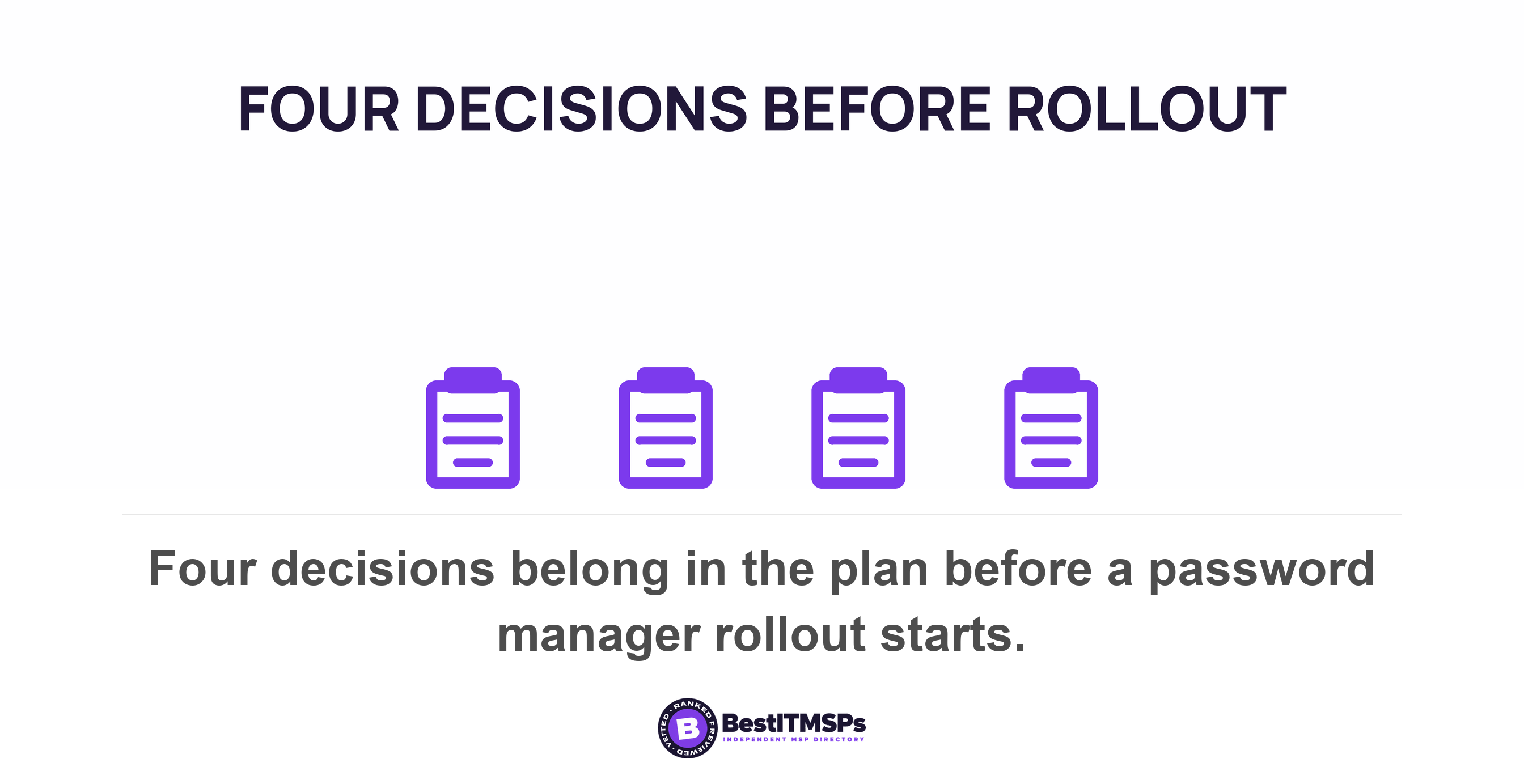 Four decisions belong in the plan before a password manager rollout starts