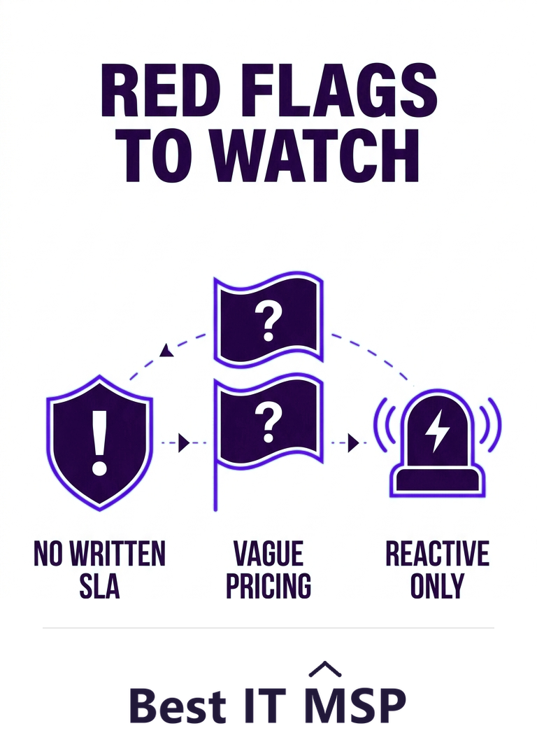 MSP red flags: no written SLA, vague pricing, reactive habits