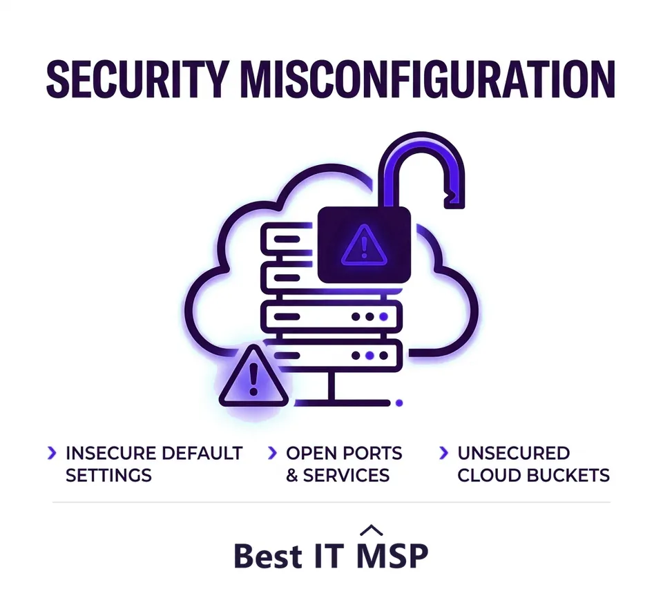 Security misconfiguration is insecure setup that hands attackers a way in