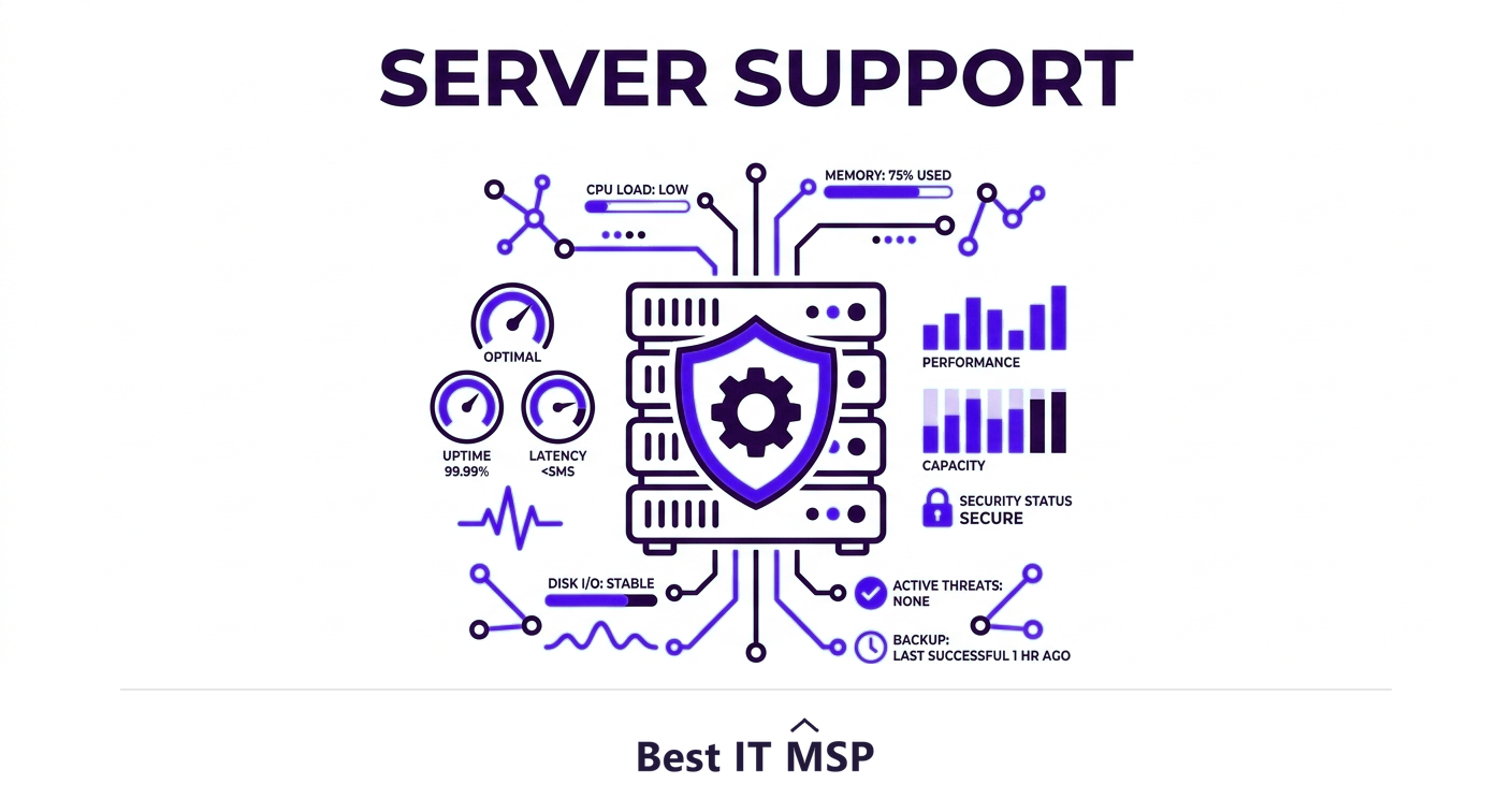 Server support keeps a business's servers running, secure, and reliable