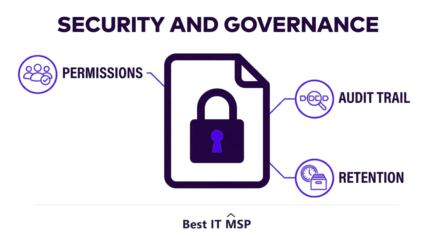 SharePoint governance: permissions, audit trails, and retention policies