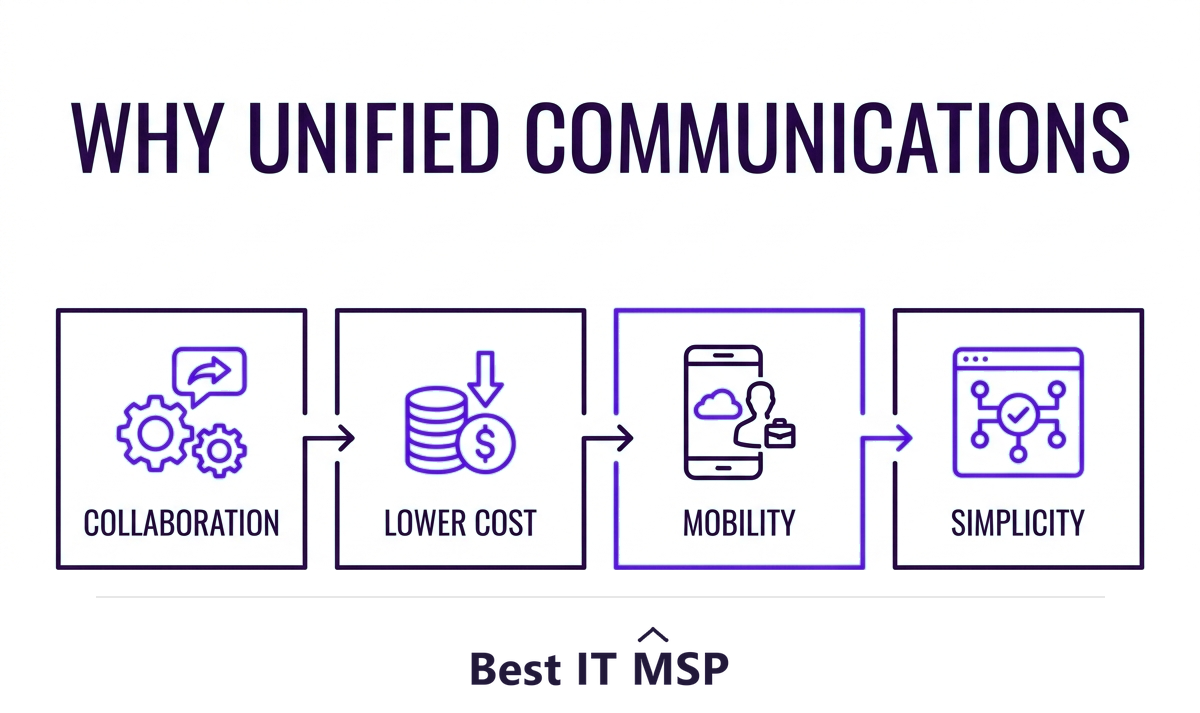 Unified communications benefits: collaboration, cost, mobility, simplicity