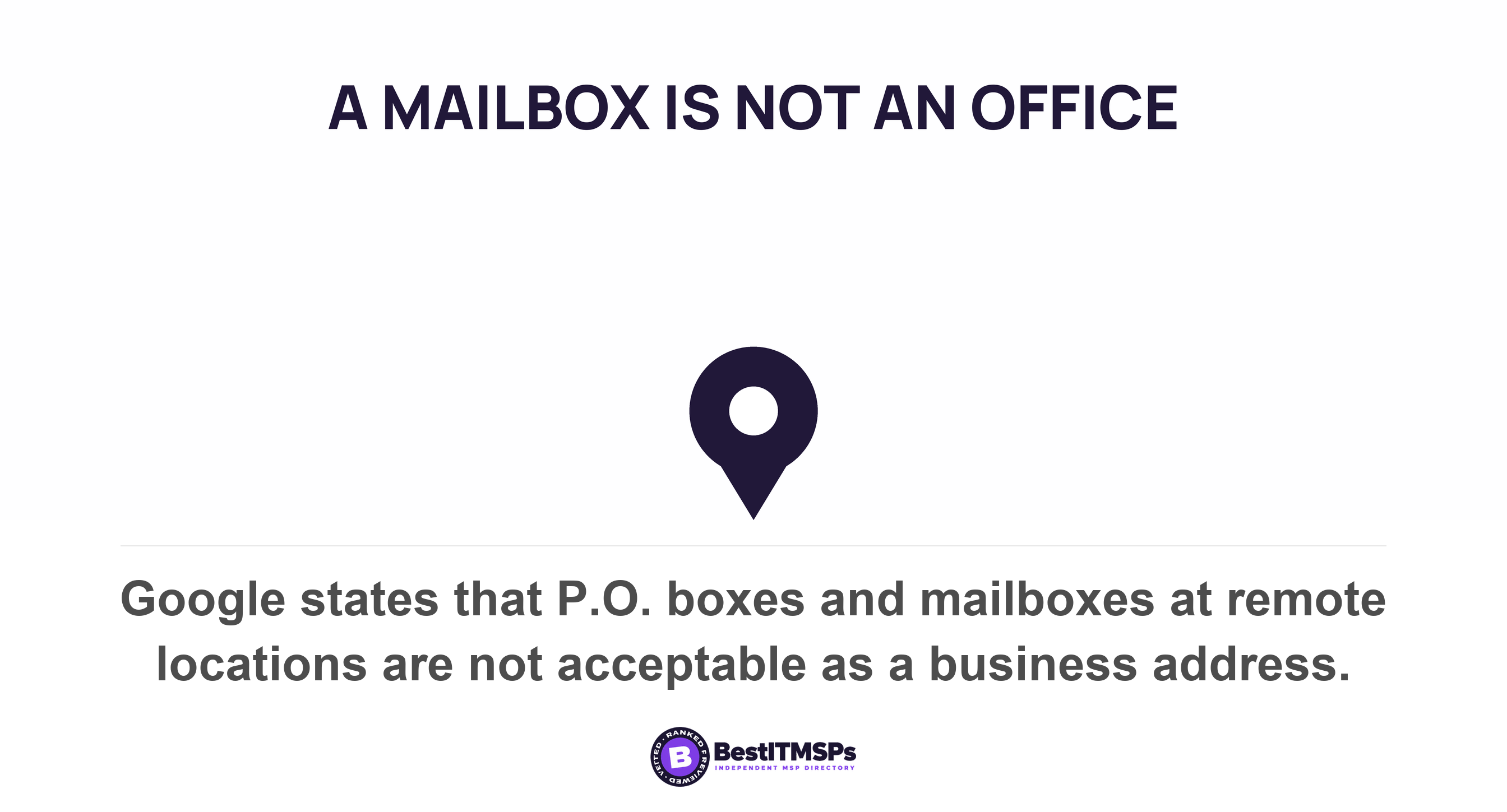 Google states that P.O. boxes and mailboxes at remote locations are not acceptable as a business address