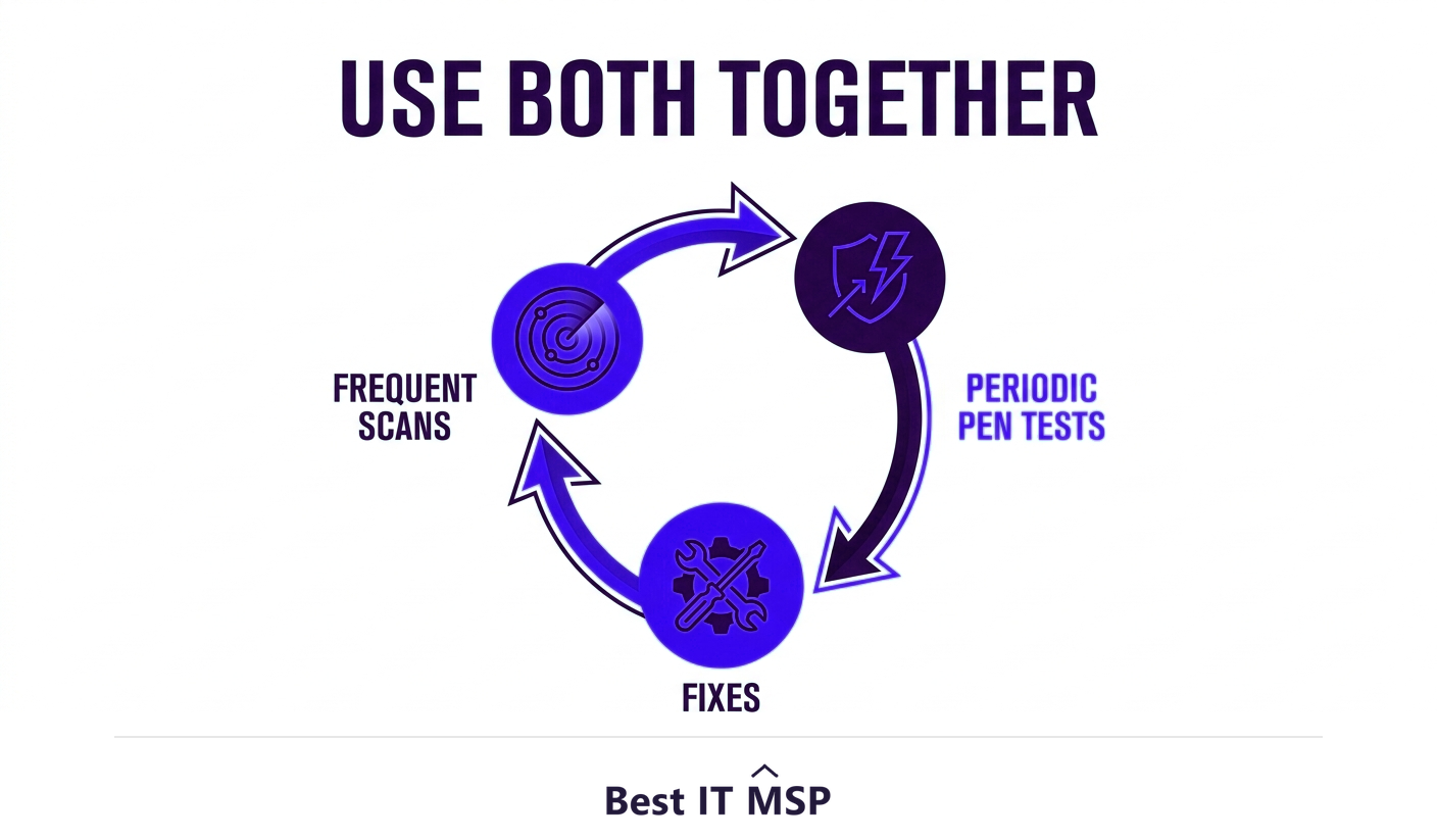 Use vulnerability assessments and penetration testing together