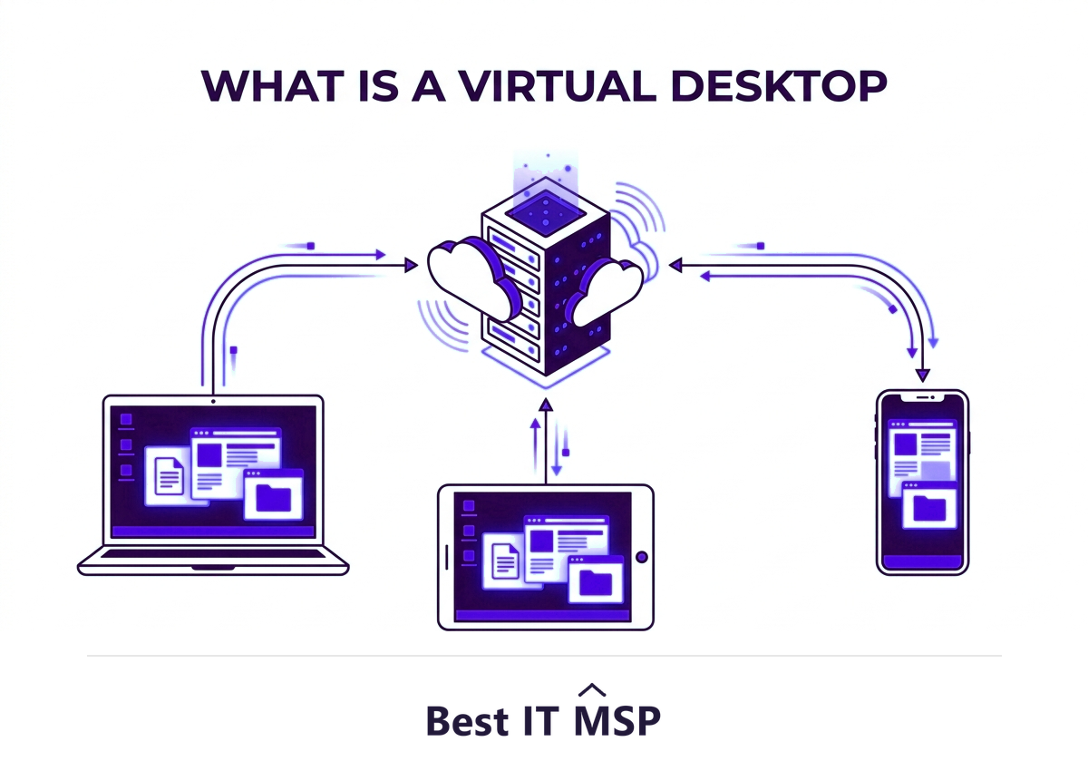 A virtual desktop runs on a central server and streams to any device