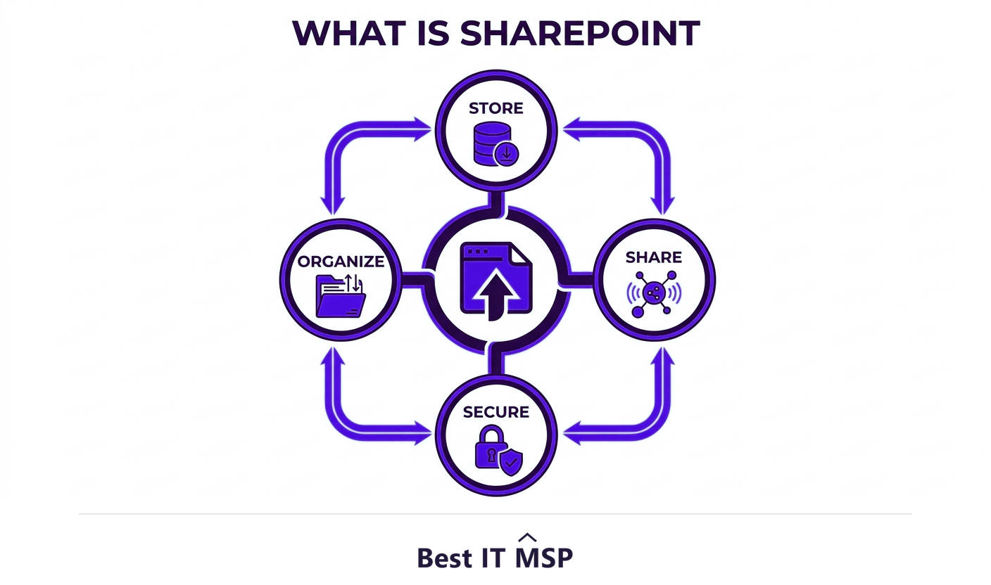 SharePoint stores, organizes, shares, and protects documents in Microsoft 365