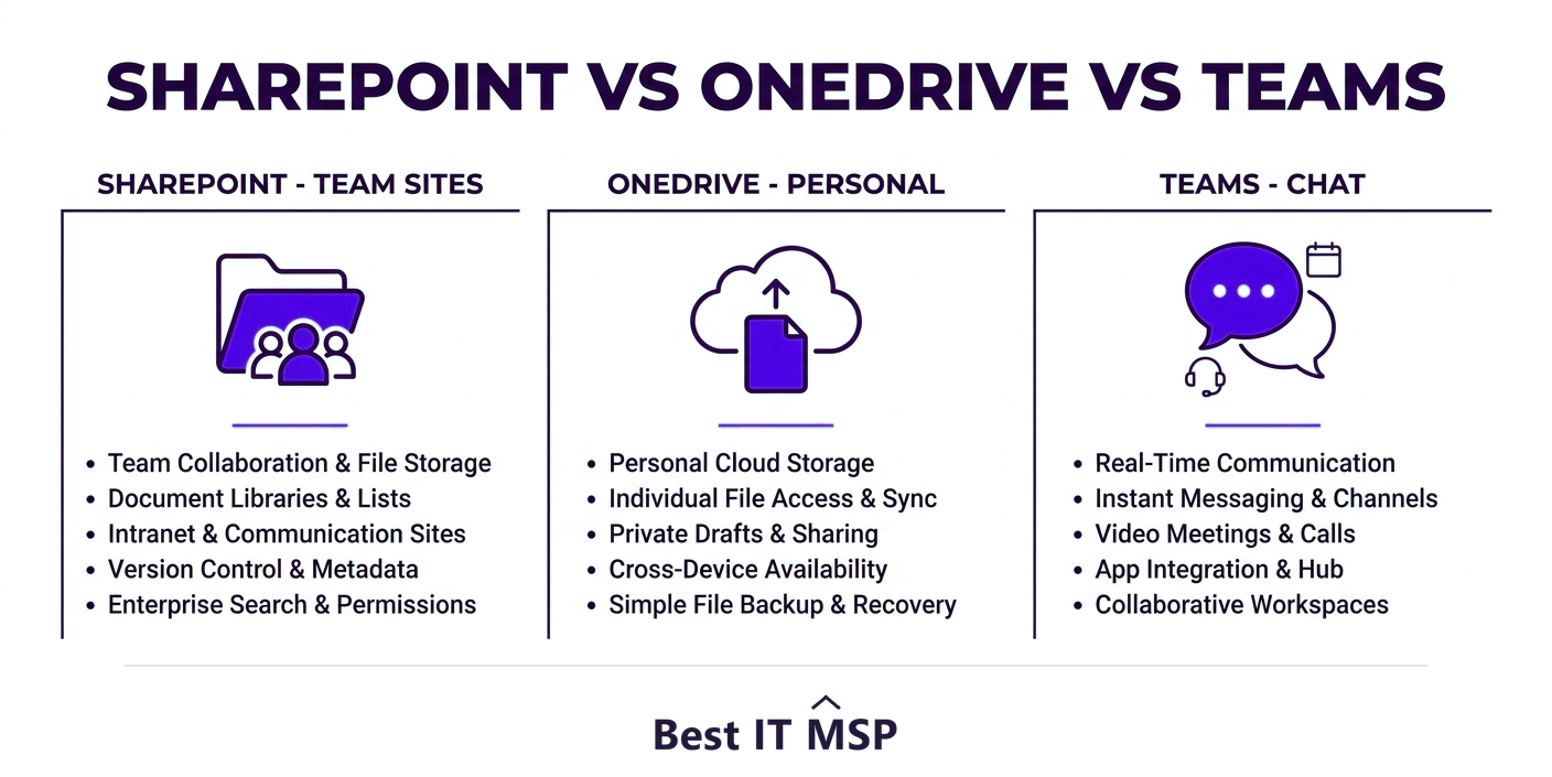 SharePoint vs OneDrive vs Teams