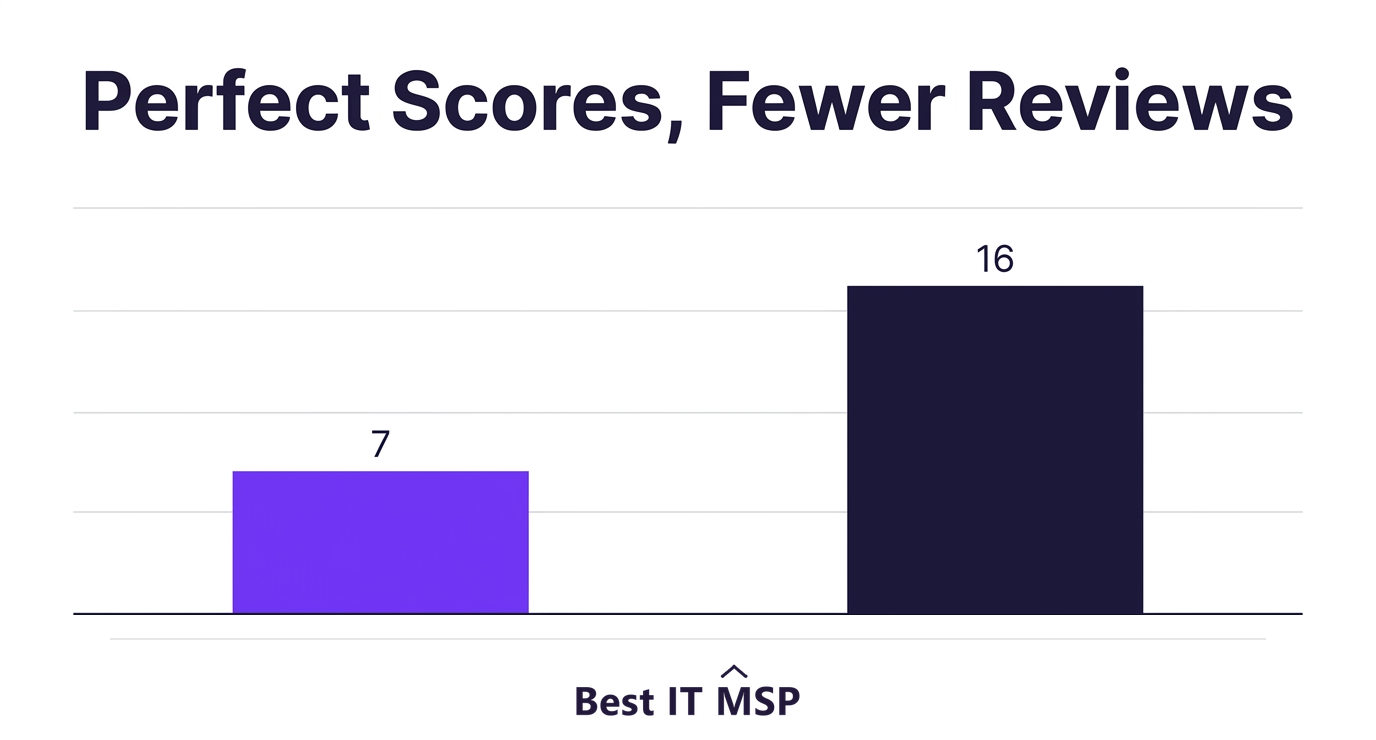Bar chart comparing a median of 7 reviews for perfect-rated providers against 16 for all others