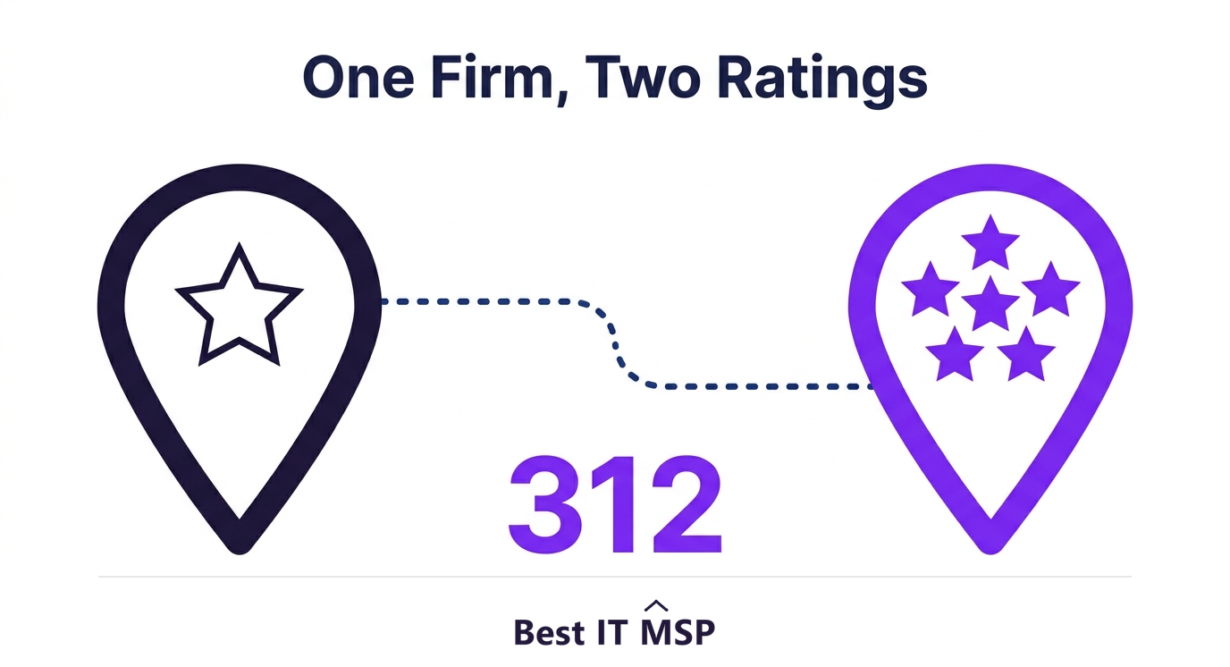 Diagram showing one provider scored 0.0 at one office and 5.0 at another